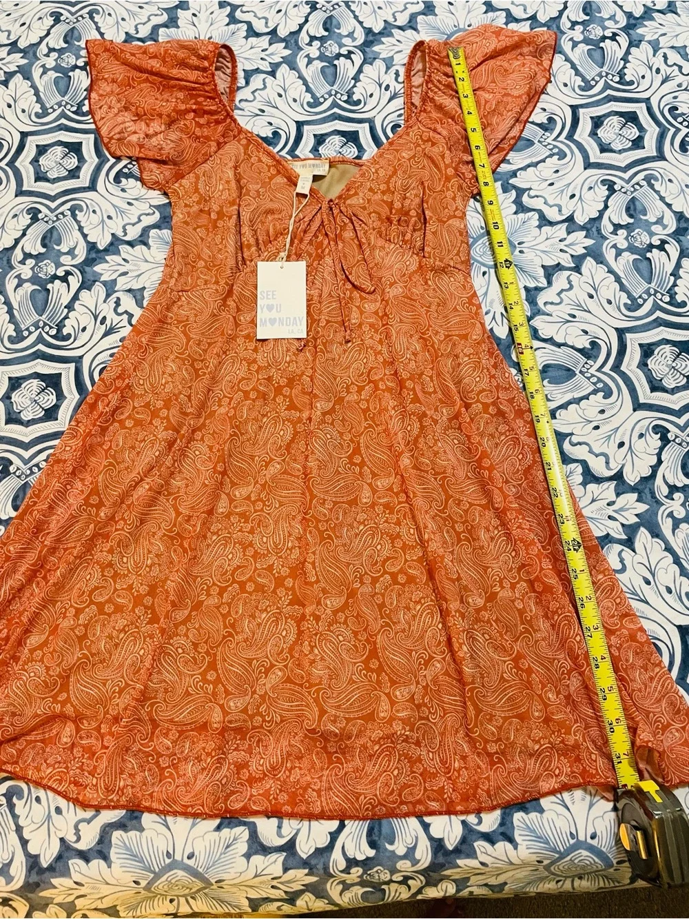 See You Monday Rust Paisley Tie-Front Maxi Dress